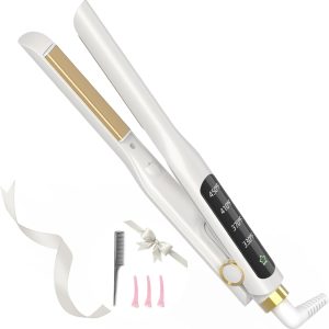 Flat Iron, 1/2 Inch Hair Straightener and Curler 2 in 1, Ceramic Ionic Floating Plates for Less Frizz, 10s Quick Heat Up, Hair straighteners for Women, Straightener for All Hair Types(White)