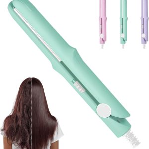 Mini Dual-Purpose Curling Iron, New Mini Dual Purpose Curling Iron, 2-in-1 Curling Wand Flat Iron Hair Straightener, Travel Cur-ling Irons for All Hair Types Types (Mint Green)