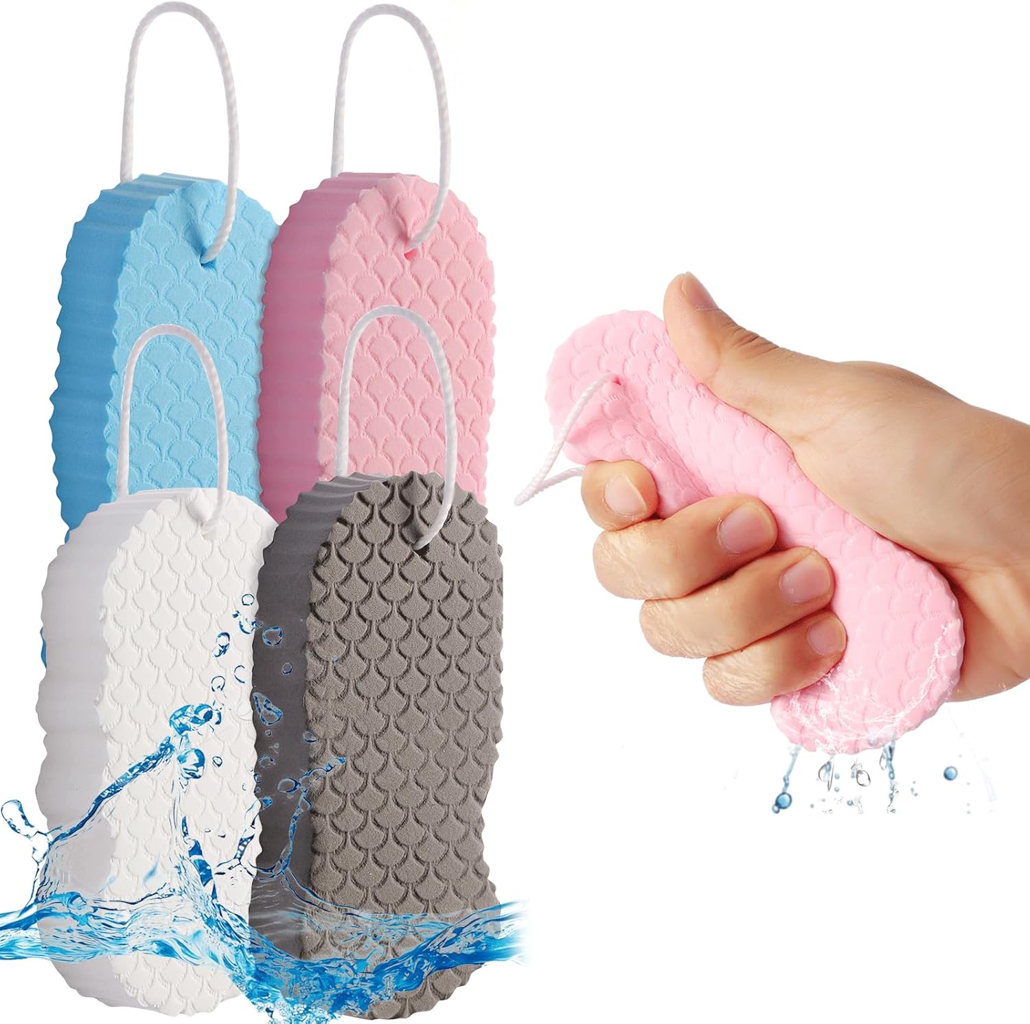 4 PCS Magic Exfoliating Bath Sponge, 3D Super Soft Body Scrubber for Shower, Skin Friendly Reusable Exfoliating Sponge, Removes Dead Skin for Smooth Skin, Suitable for All Skin Types Men Women