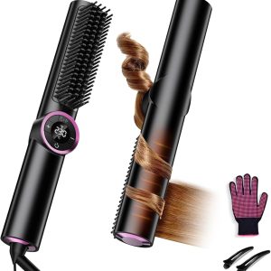 Hair Straightener Brush for Women: Negative Ionic 3-in-1 Curling & Straightening Brush, Ceramic Hot Comb with 15 Temps for Hair Styling