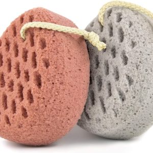 Bath Sponge 2-Pack -Shower Loofah Body Scrubber with Gentle Exfoliation & Quick Lathering, Pink Grey Shower Pouf